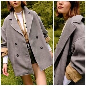 FREE PEOPLE Hannah Slouchy Double Breasted Gray Blazer Coat Size Large NEW